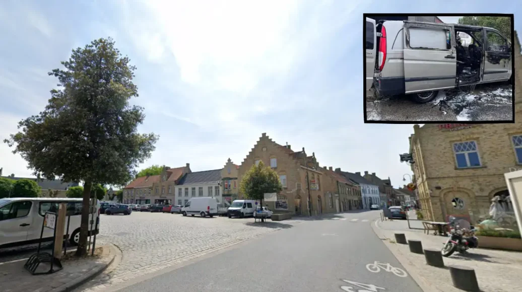 Lo-Reninge Staff Push Burning Van Away from Building