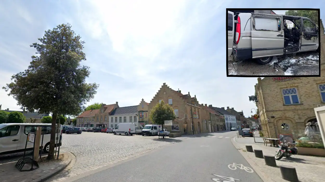 Lo-Reninge Staff Push Burning Van Away from Building