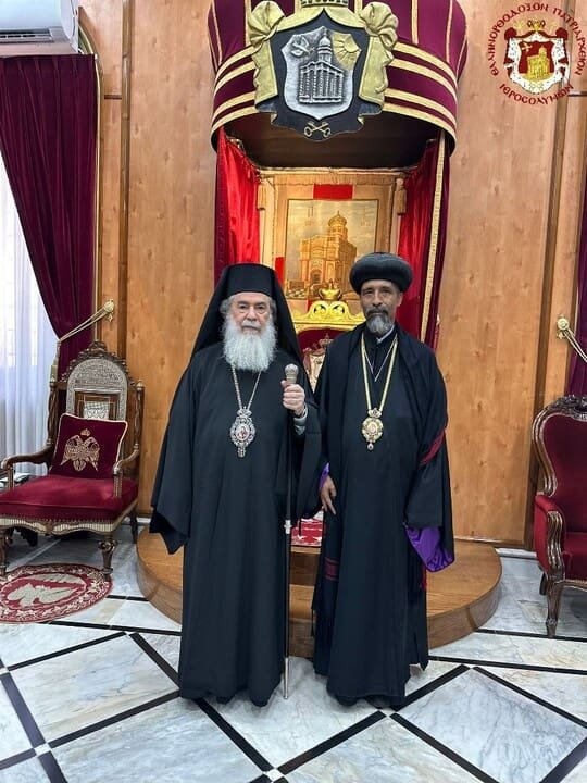 Patriarch Theophilus III Welcomes New Ethiopian Archbishop to Jerusalem
