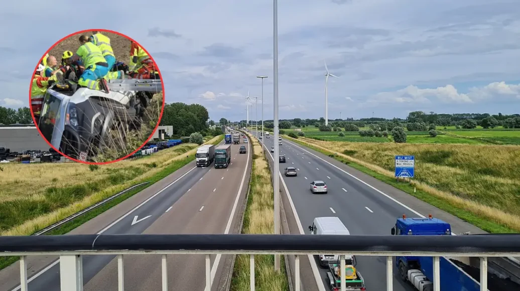 Van crash on E17 in Lokeren leaves driver badly injured